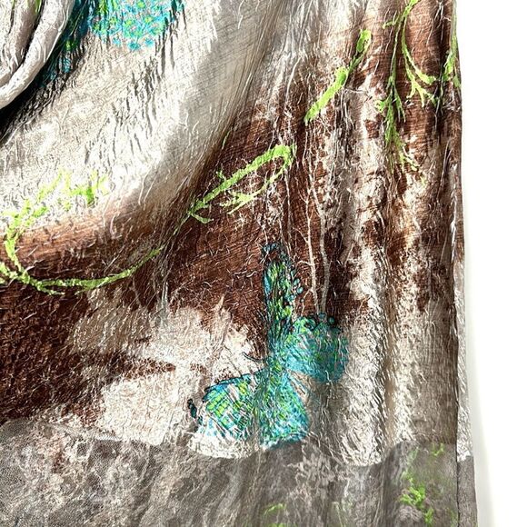 Komarov Signature Crinkle Shiny Dress Butterfly Print Fit & Flare Cap Sleeves L - Picture 7 of 15